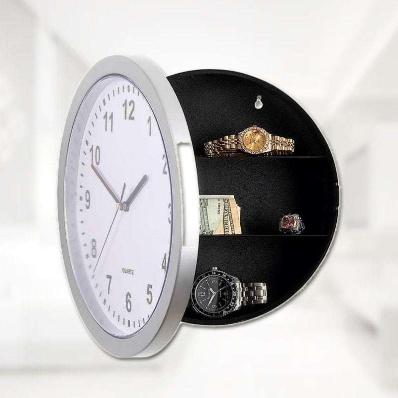 Wall Clock Safe with Hidden Storage - Modern Quartz Jewelry & Cash Organizer