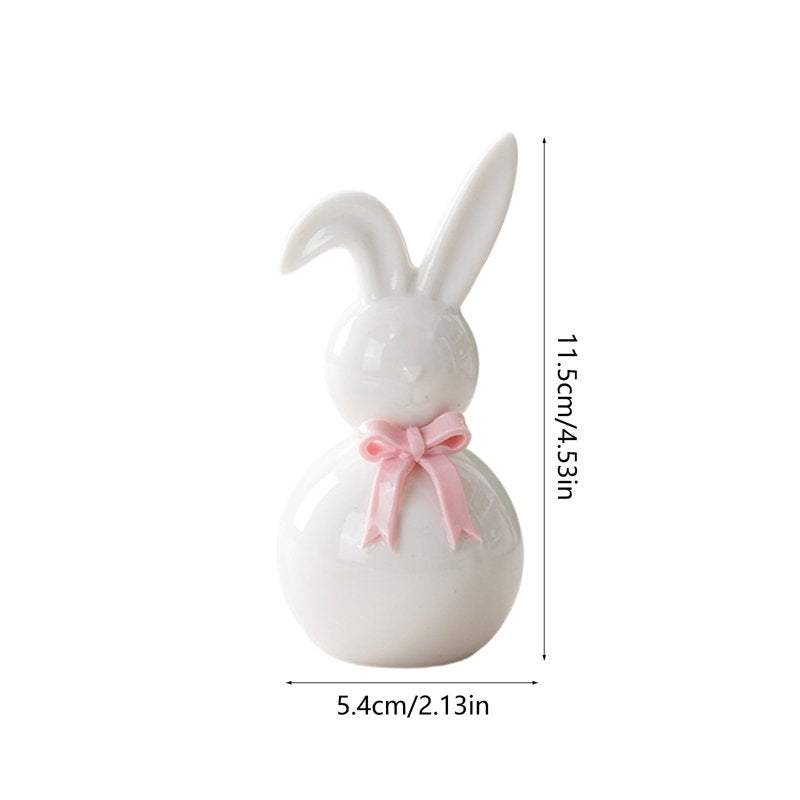 Ceramic Bunny Figurines with Bow - 6 Inch Easter Home Decor & Centerpiece