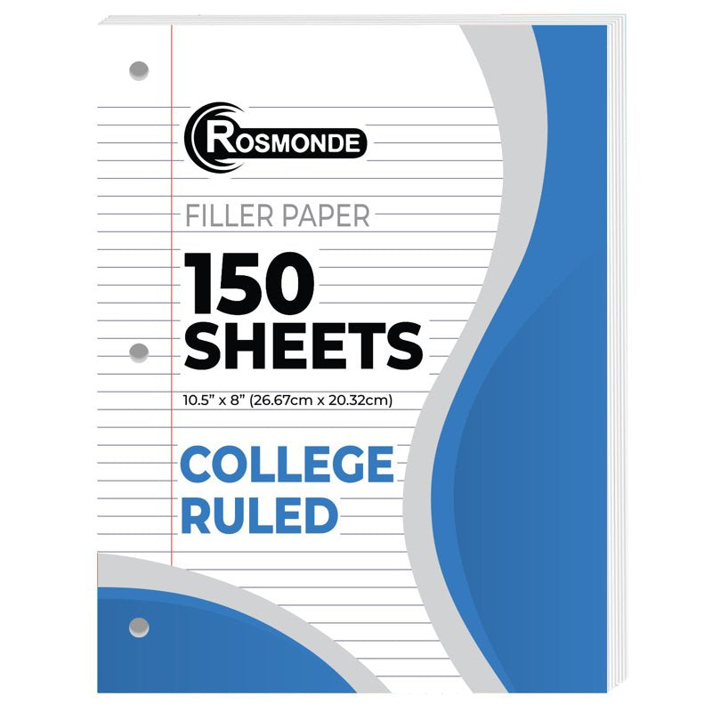 Loose Leaf Paper 6 Pack - College Ruled 8x10.5 Inch, 3-Hole Punched for Binders
