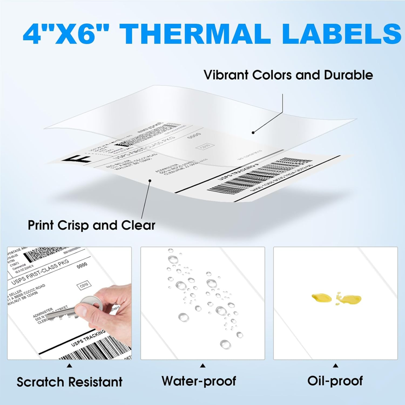 4x6 Thermal Shipping Labels - 500 Pack, Commercial Grade, Perforated, Water-Resistant