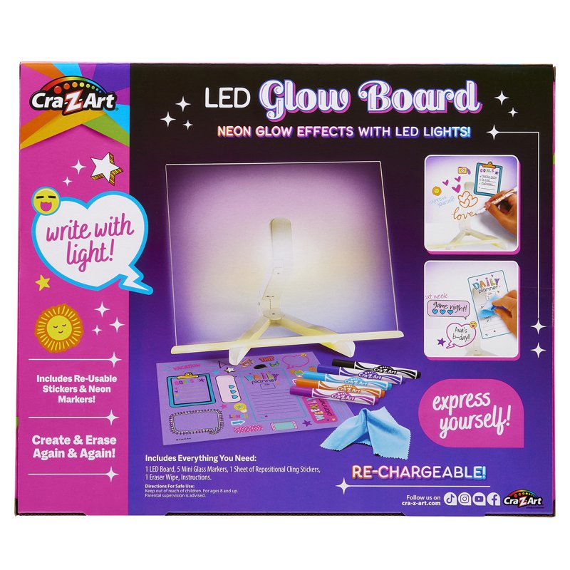 LED Neon Glow Note Board for Kids - Light-Up Dry Erase Board with Markers