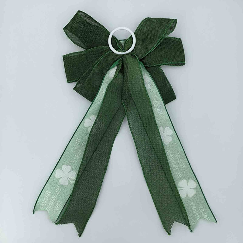 St Patrick's Day Bow for Wreath Decorations Large Burlap Green & White Glitter Shamrock