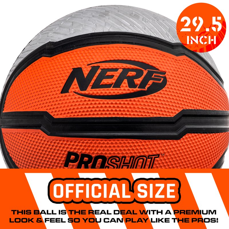 NERF Proshot Official Size Indoor Outdoor Basketball 29.5" with Air Pump