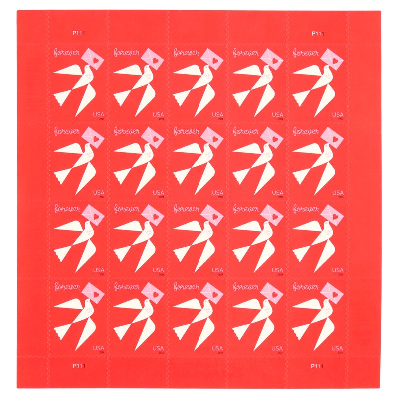 USPS Forever Heart Bird First Class Postage Stamps - Romantic Gift Sheet