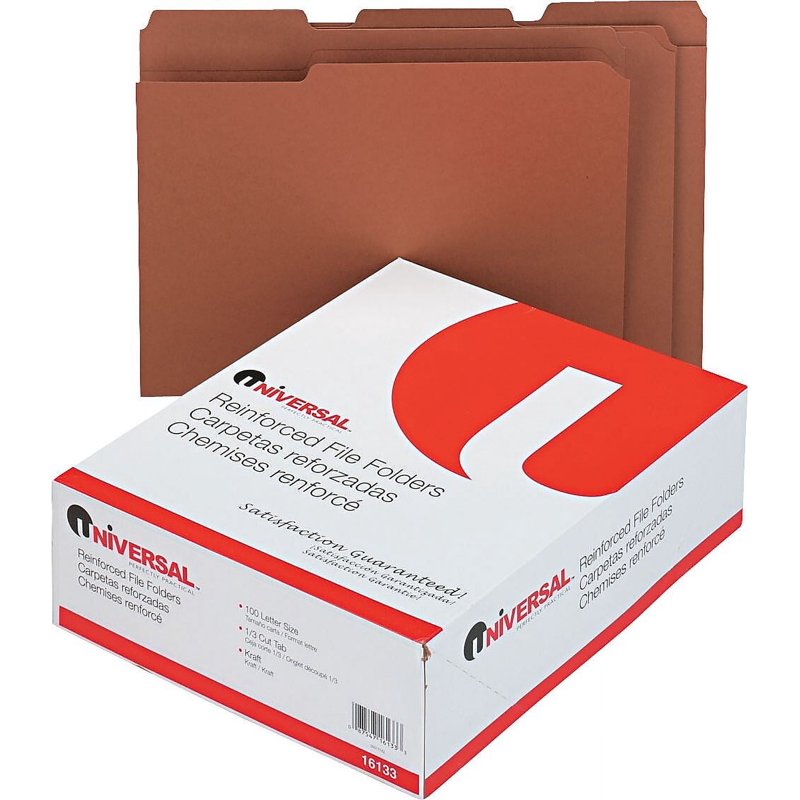 Assorted Top Tab File Folders - Reinforced Kraft, Letter Size, 100 Pack
