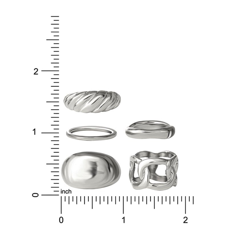 Jessica Simpson Silver-Tone Ring Set for Women - 5 Piece, Textured & Sculpted Styles
