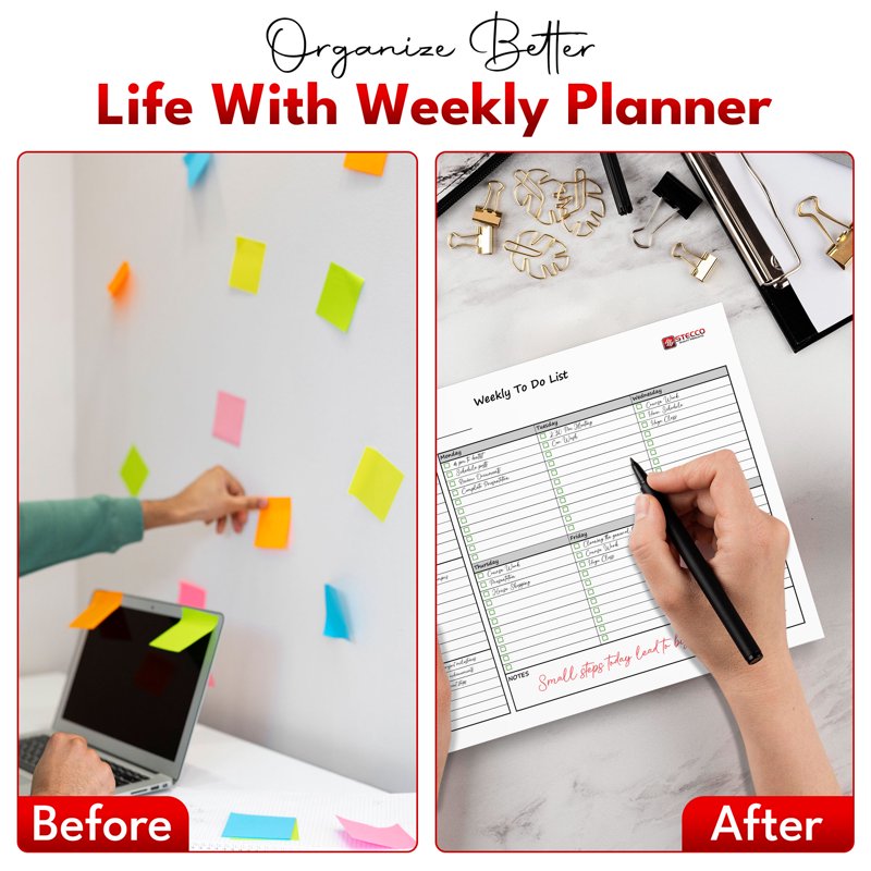 Weekly Notepad Planner 8.5 x 10.5 Inch - 52 Sheets, Flexible Layout