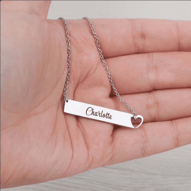 Personalized Name Necklace - Engraved Heart Bar Jewelry in Silver, Gold & Rose Gold