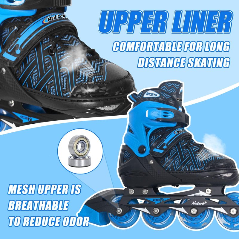 Adjustable Kids Inline Skates with Light-Up Wheels for Beginners - Blue