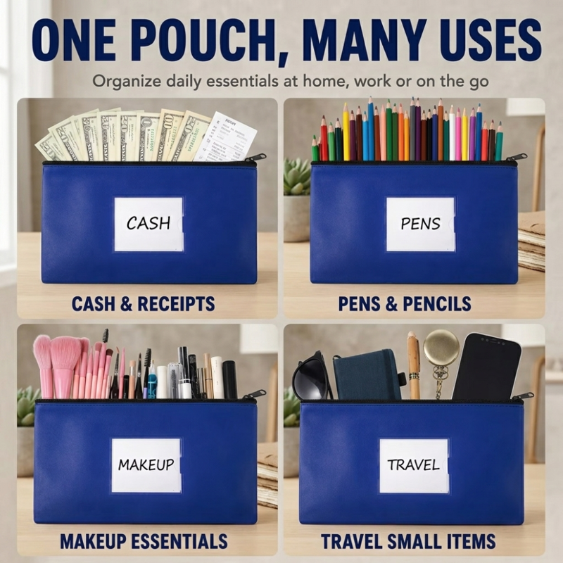 10 Pack Zippered Money Bags with Label Window - Cash & Deposit Organizer