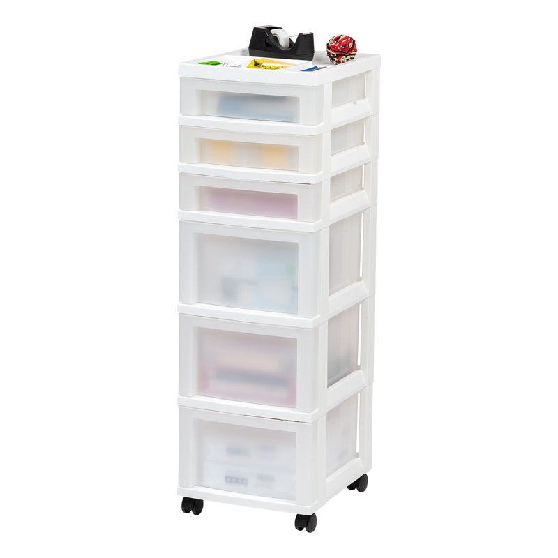 6-Drawer Plastic Storage Cart with Organizer Top and Wheels - White or Black