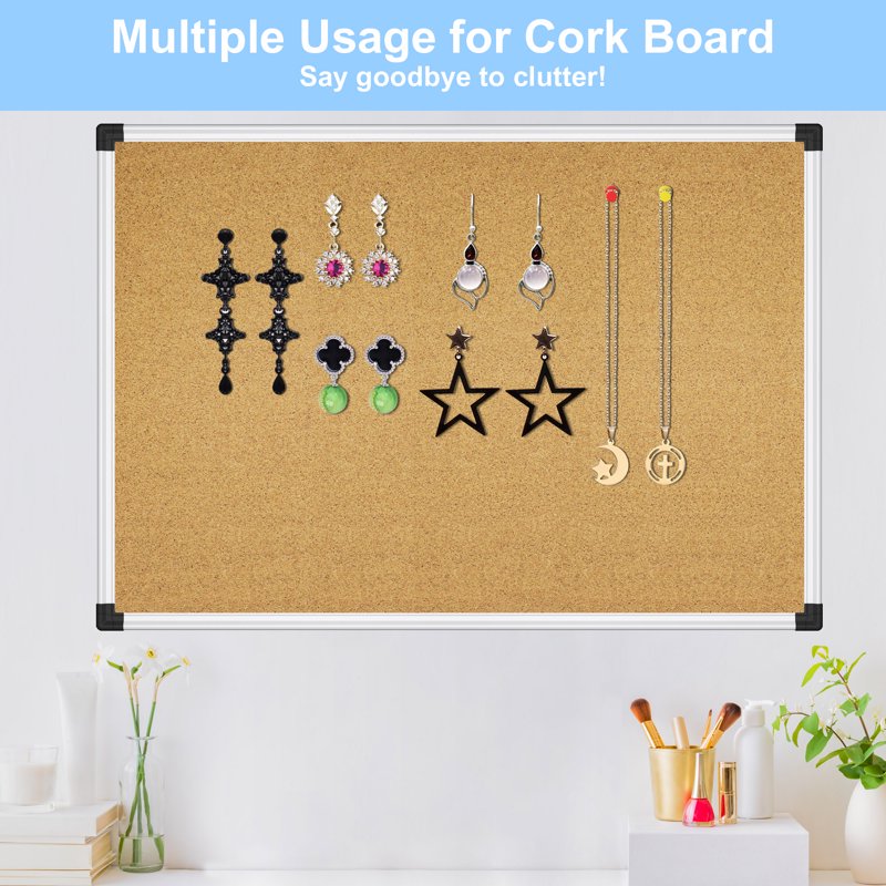 Wall Cork Bulletin Board 17x23 Inches with Aluminum Frame for Office Home School