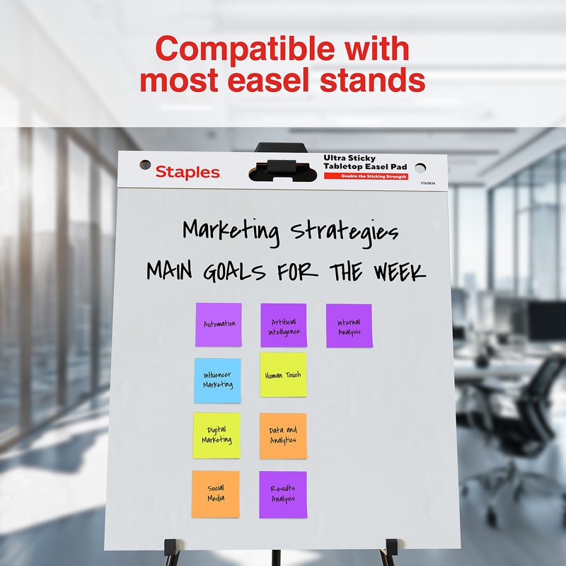 Staples Ultra Sticky Tabletop Easel Pad 20 x 23 Inches - 20 Sheets for Meetings & Brainstorming
