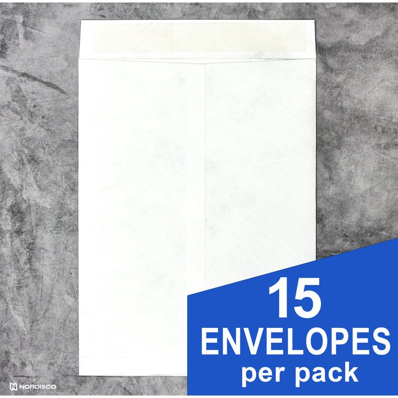 Self-Seal Tyvek Envelopes 9x12 Inches, White, Pack of 15 - Durable Shipping Mailers