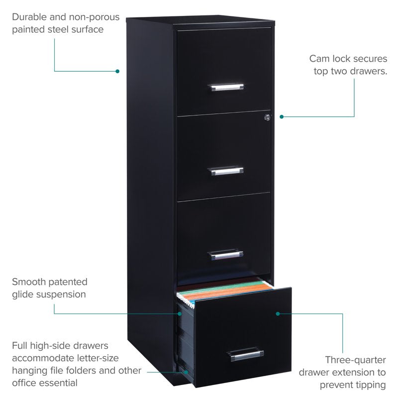 18-Inch Deep Metal File Cabinet with 4 Drawers, Lockable Office Storage