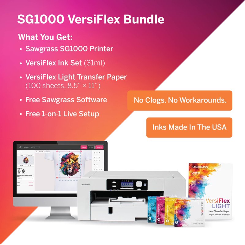 VersiFlex Sublimation Transfer Printer for Cotton, Metal & Wood | 8.5x11 Inks & Paper