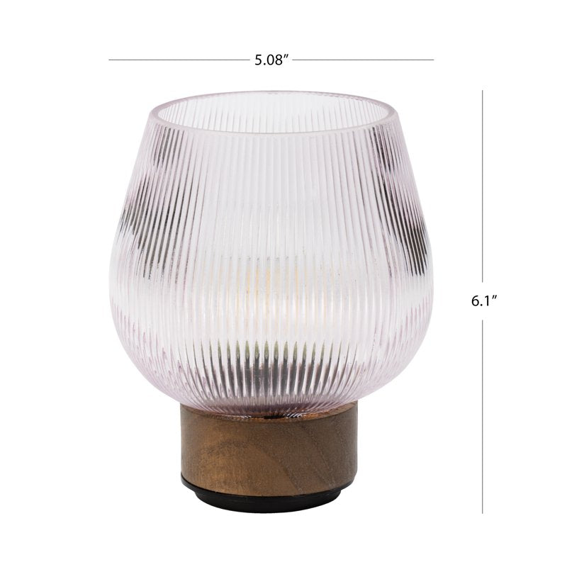 Rechargeable Pink Glass Accent Light with Warm Walnut Finish