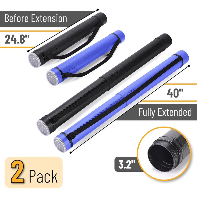 Extendable Poster Tube Set with Shoulder Strap - Pack of 2, Black & Blue/Green