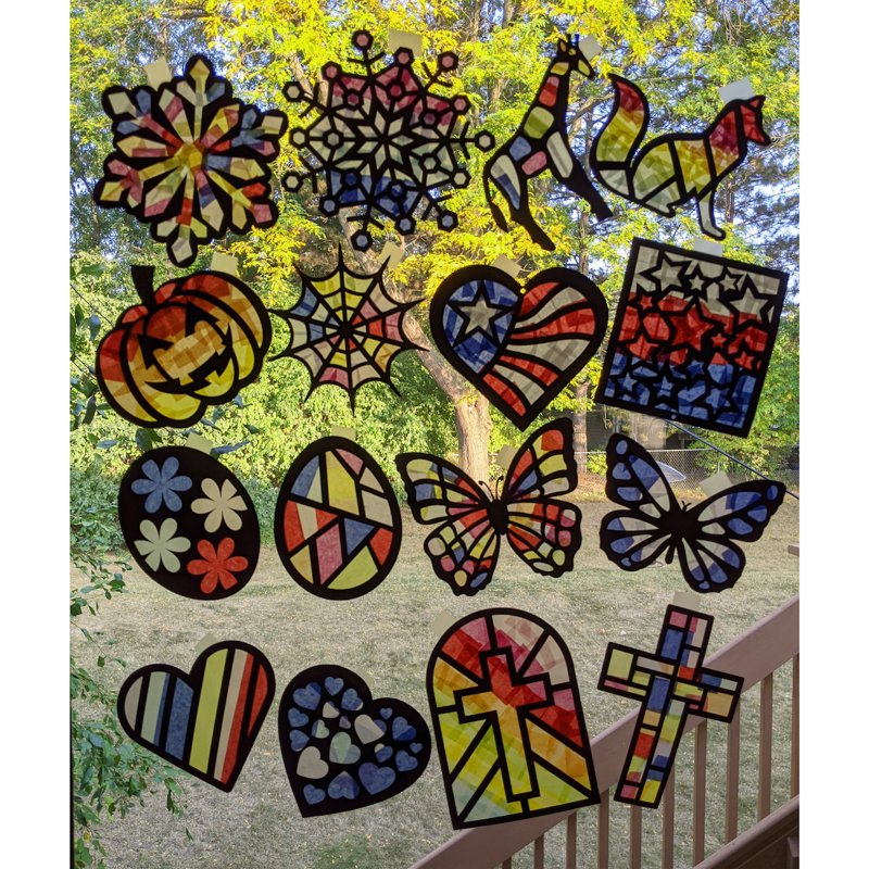 Animal Suncatcher Craft Kit with Precut Templates and Color Tissue Paper - Kids Window Art Projects