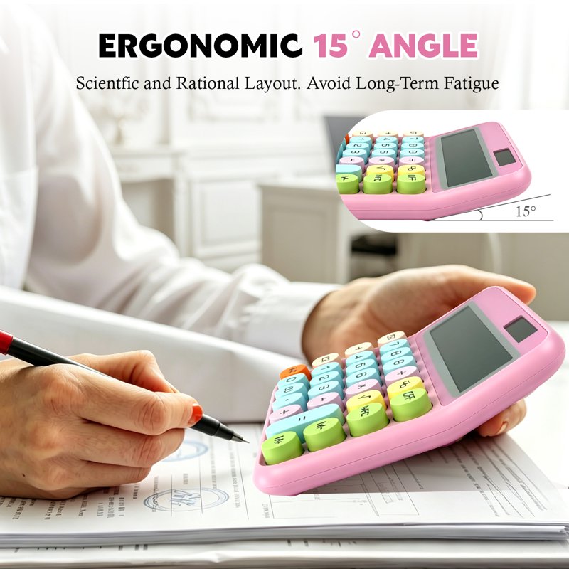 Mechanical Switch Calculator with Big Buttons - Pink Kids Desktop Calculator for School & Office