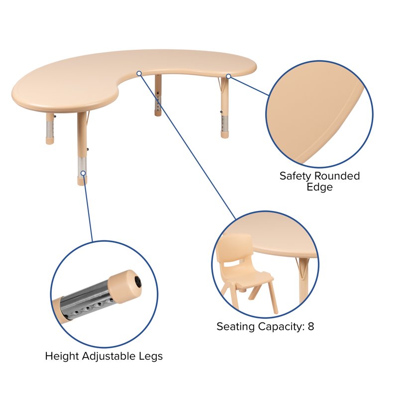Adjustable Half-Moon Plastic Activity Table for Preschool & Classroom