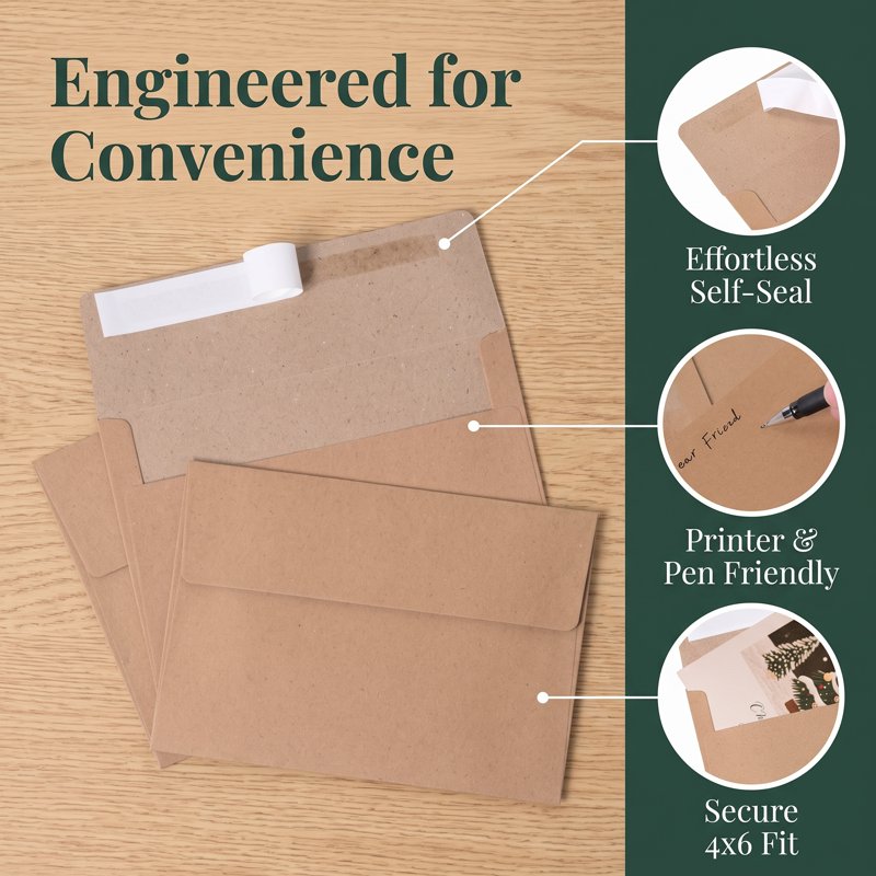Self-Seal Kraft Envelopes for 4x6 Photos & Invitations - 70 Pack