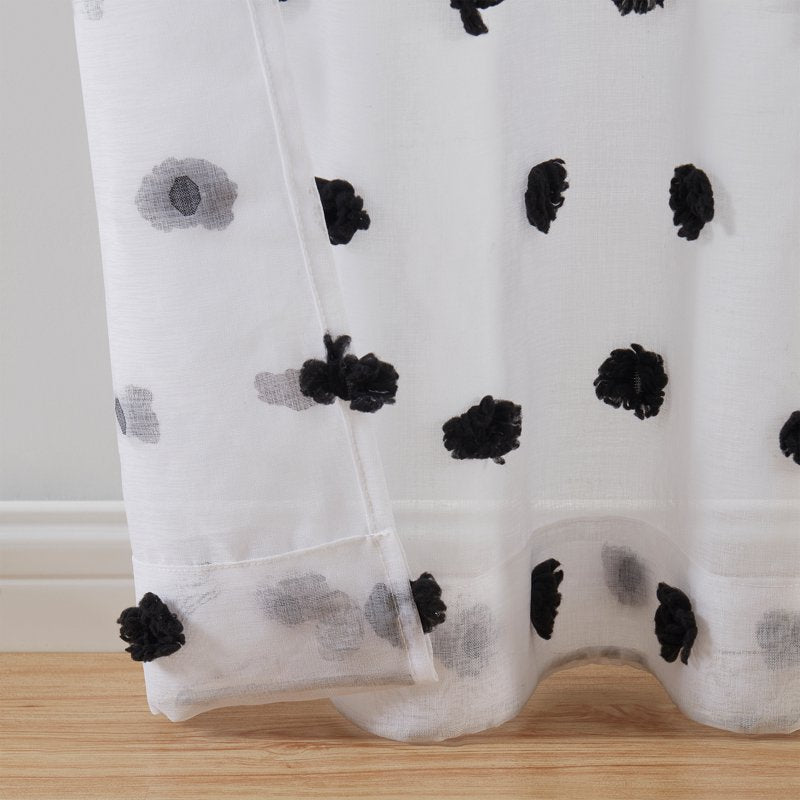 Clipped Pom Sheer Curtain Panel - White & Black, Light-Filtering, 38x84 in