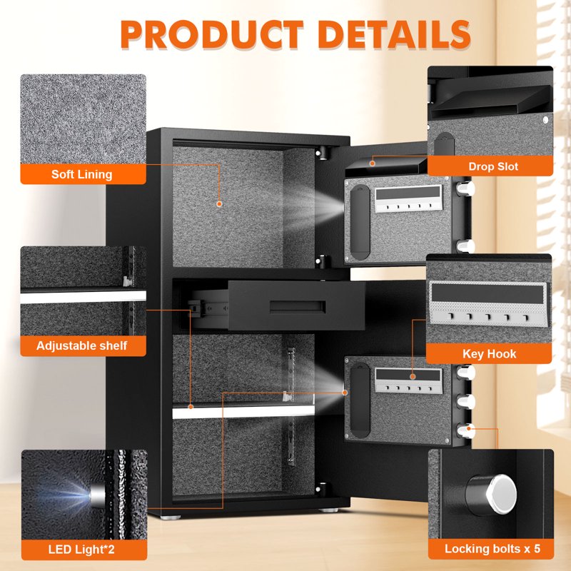 Heavy-Duty Steel Security Safe with Jewelry Drawer & Dual Alarm System