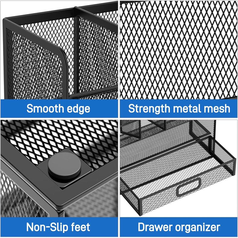 Multifunctional Desktop Organizer with Drawer and Pen Holders - Office & Art Supplies