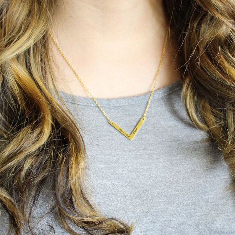 Personalized V Bar Necklace with Engraving - Gift for Her, Mother's Day, Christmas, Birthdays