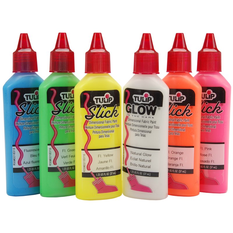 Neon & Glow Dimensional Fabric Paint 6-Pack - Permanent 3D Glow-in-the-Dark Colors