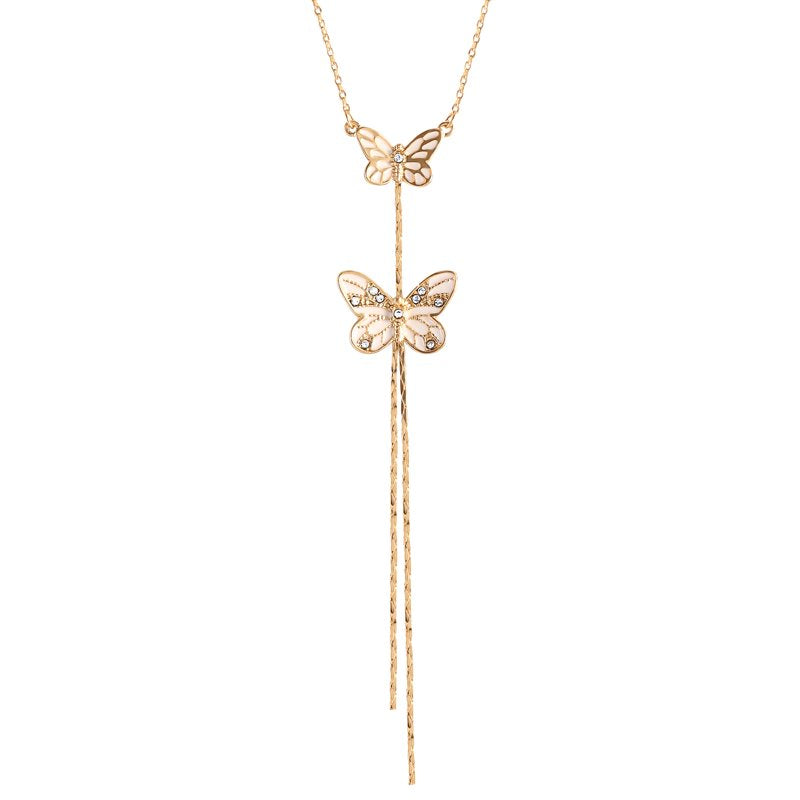 Women's Gold-Tone Butterfly Fringe Y Necklace with Rhinestones