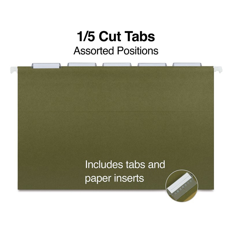 Legal Size Hanging File Folders 25 Pack Green 5-Tab Office Organization