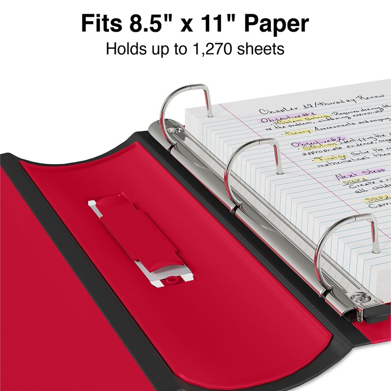 5-Inch Capacity Red Three-Ring Binder with D-Rings for Office & School