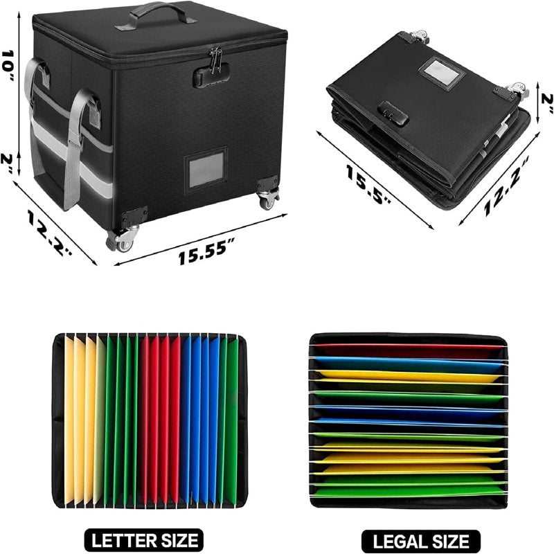 Fireproof Document Box with Wheels Lockable Portable Safe for Home Office