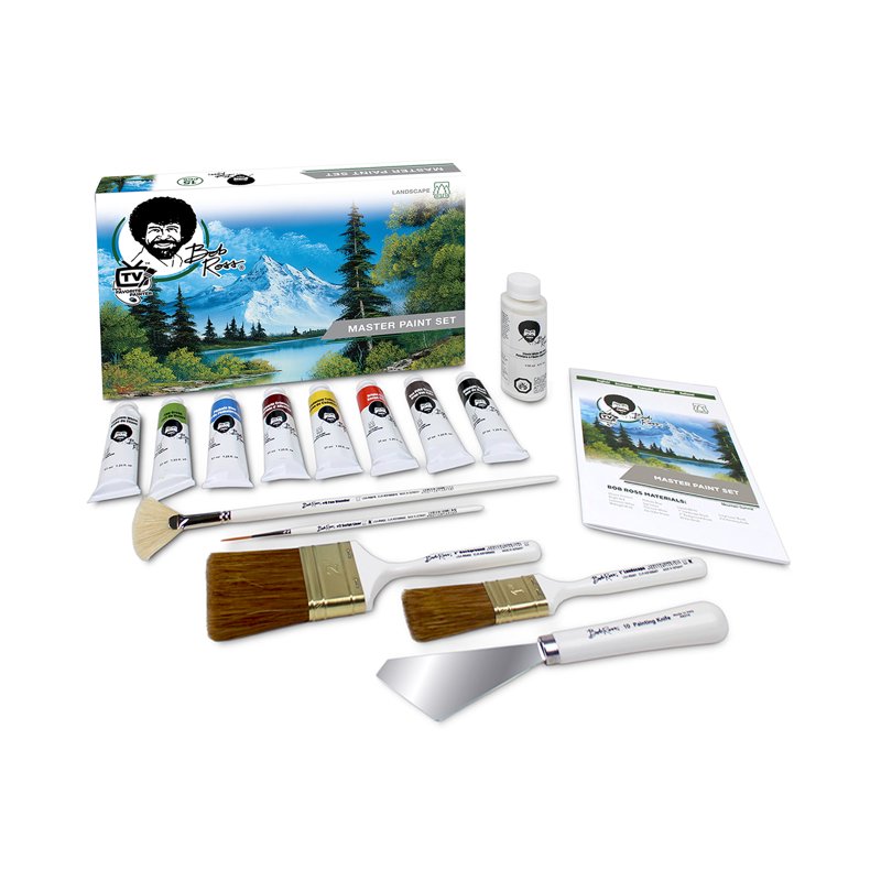 Bob Ross Oil Painting Set with Canvas Panels & Travel Easel - 15 Piece Art Kit