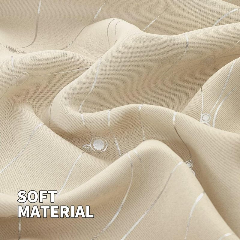 Blackout Curtains 95 Inch Length Set - Insulated Wave Line & Dots Design for Bedroom