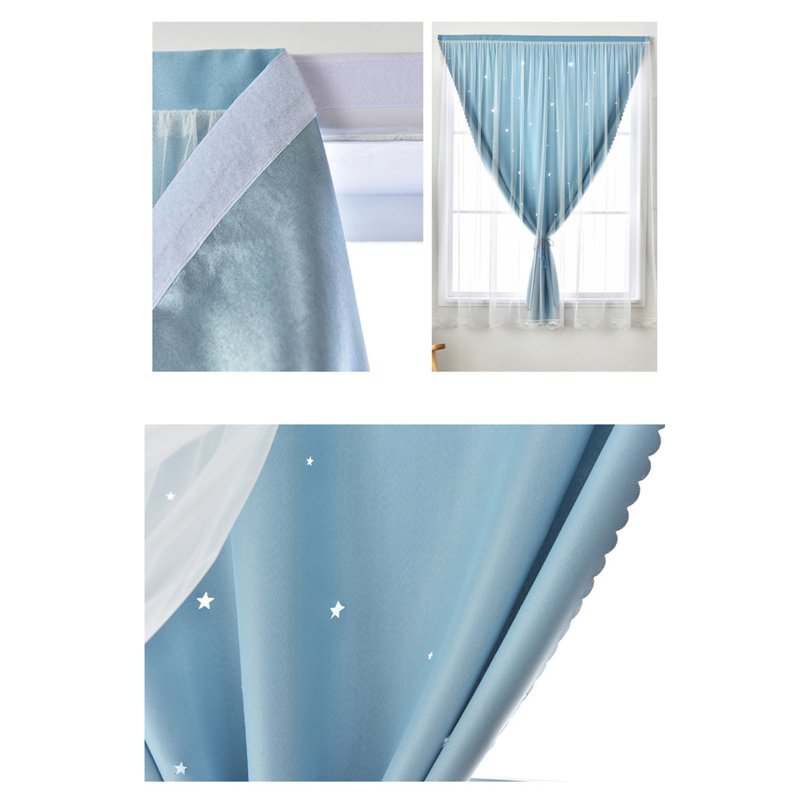 Blackout Star Curtains for Bedroom and Kids Room - Double Layer Window Decor