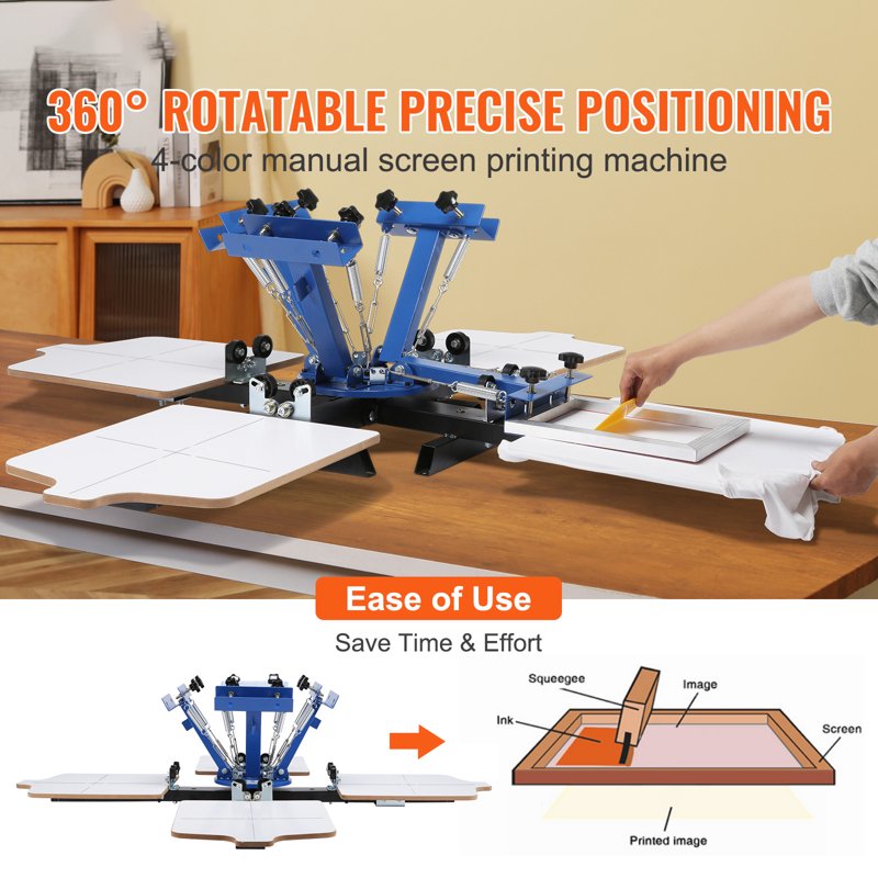 4 Color 4 Station Screen Printing Machine for T-Shirts - Rotatable Silk Screen Press