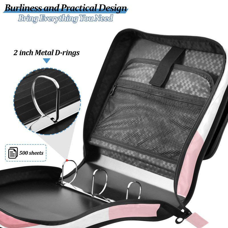 Waterproof 3-Ring Zipper Binder with Shoulder Strap, Holds 500 Sheets, Multiple Colors