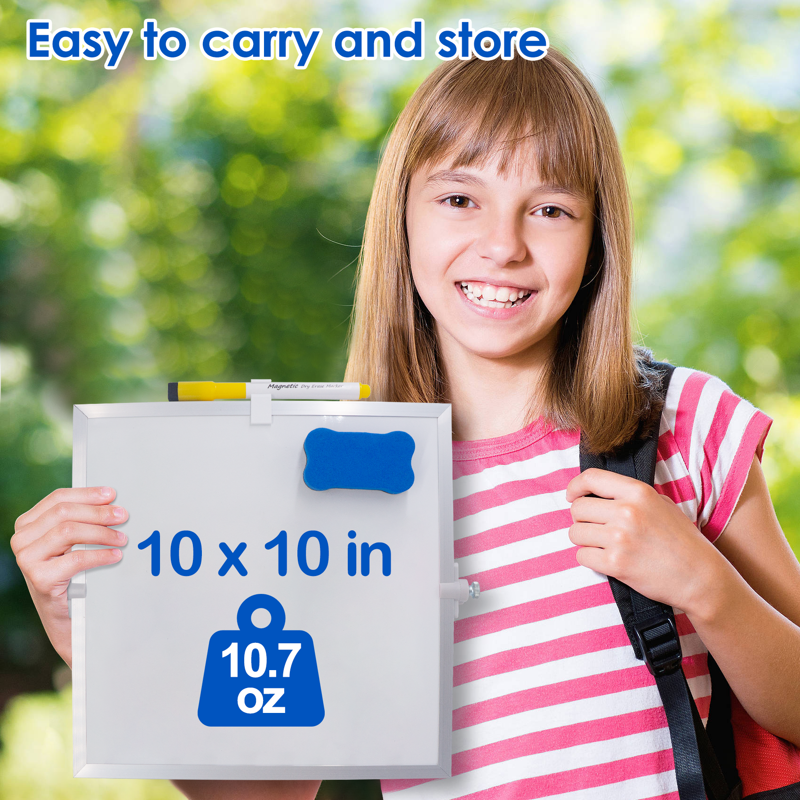 Portable Double-Sided Magnetic Dry Erase Whiteboard Kit 10x10in - Classroom, Office, Home