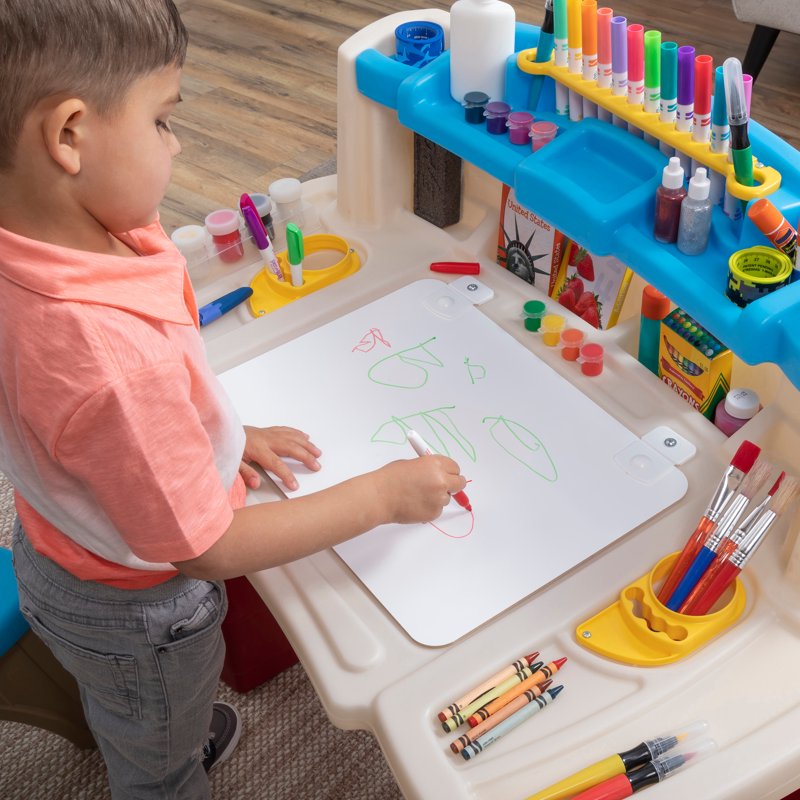 Kids Art Desk with Storage and Whiteboard - Multicolor Activity Table