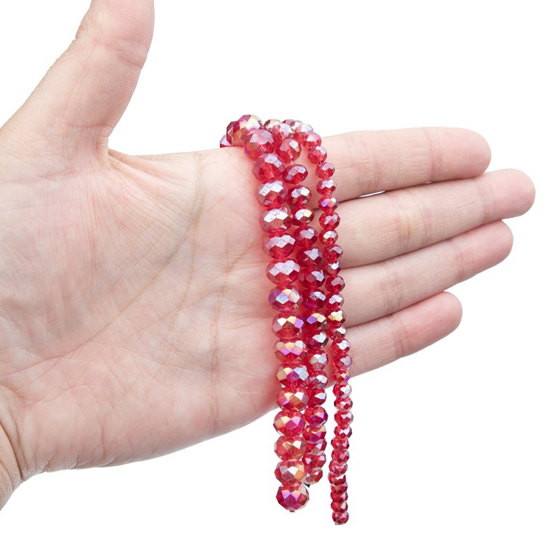 Red AB Glass Rondelle Beads 3 Strand Jewelry Making Supplies 4/6/8mm - 88 Pieces