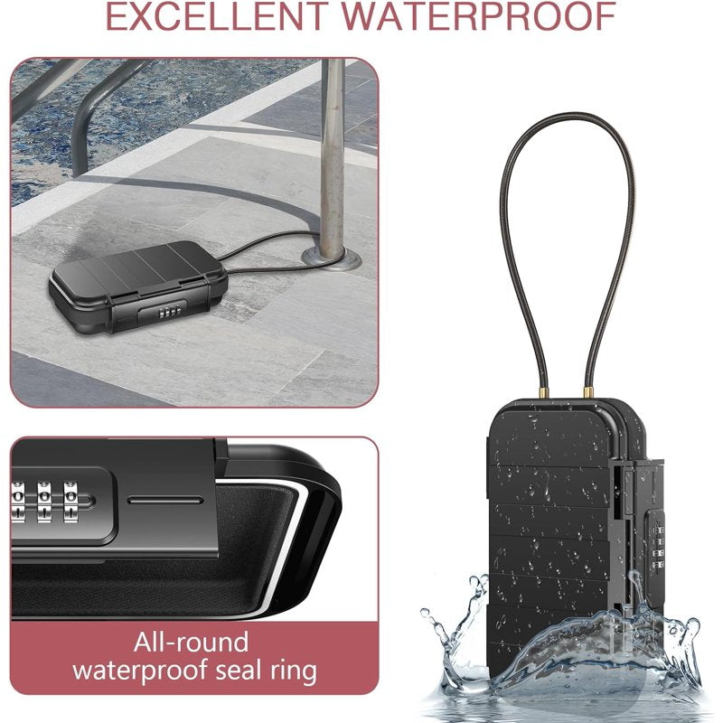 Portable Waterproof Safe Lock Box with 4-Digit Combination for Travel Home Beach
