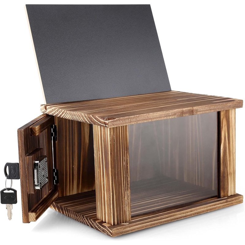 Wooden Donation & Suggestion Box with Lock & Chalkboard - Rustic Reclaimed Style