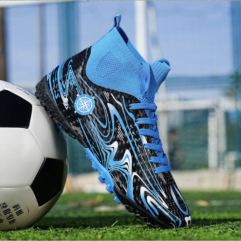OnyxTrek Kids High Top Turf Soccer Shoes TF - 4 Little Kid Blue, Lightweight Cleats