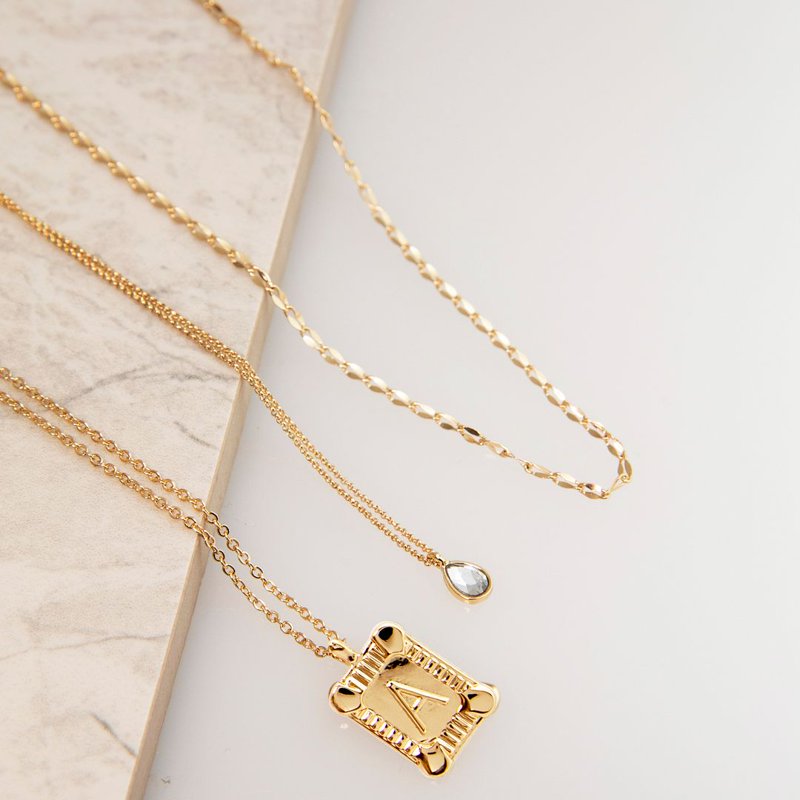 Initial Letter Gold Pendant Necklace Set for Women - Layered Monogram Jewelry, 3 Pieces