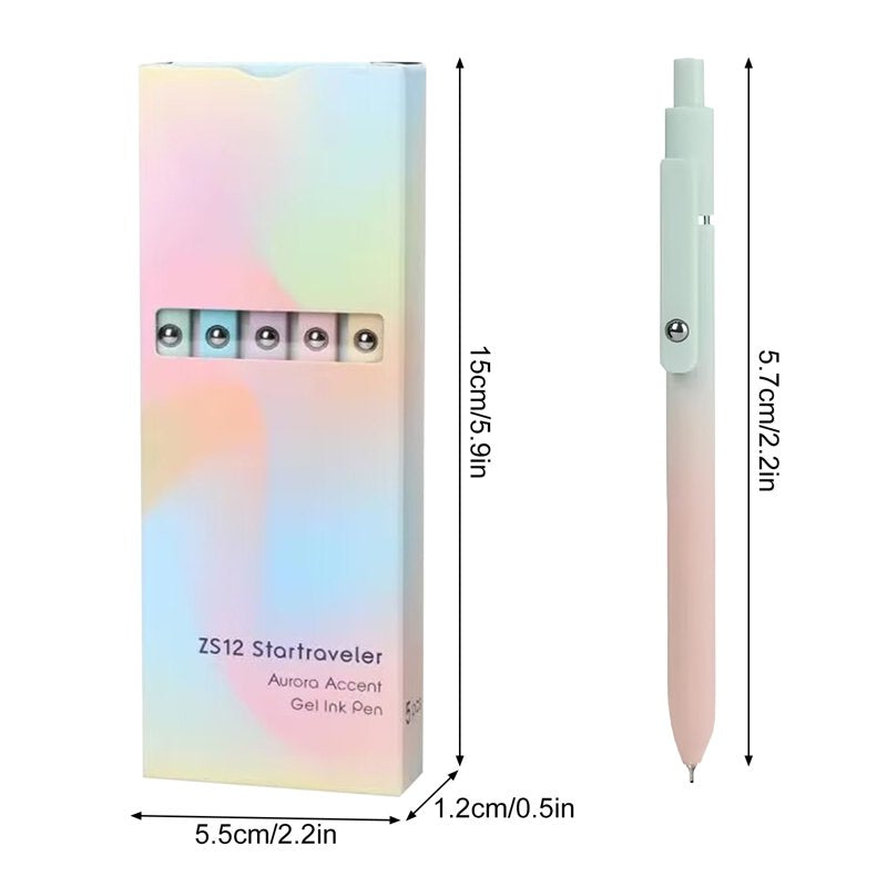 B Variation: 5-Pack Multicolor Gel Pens with Quick-Dry Ink, Refills, Fidget Clip