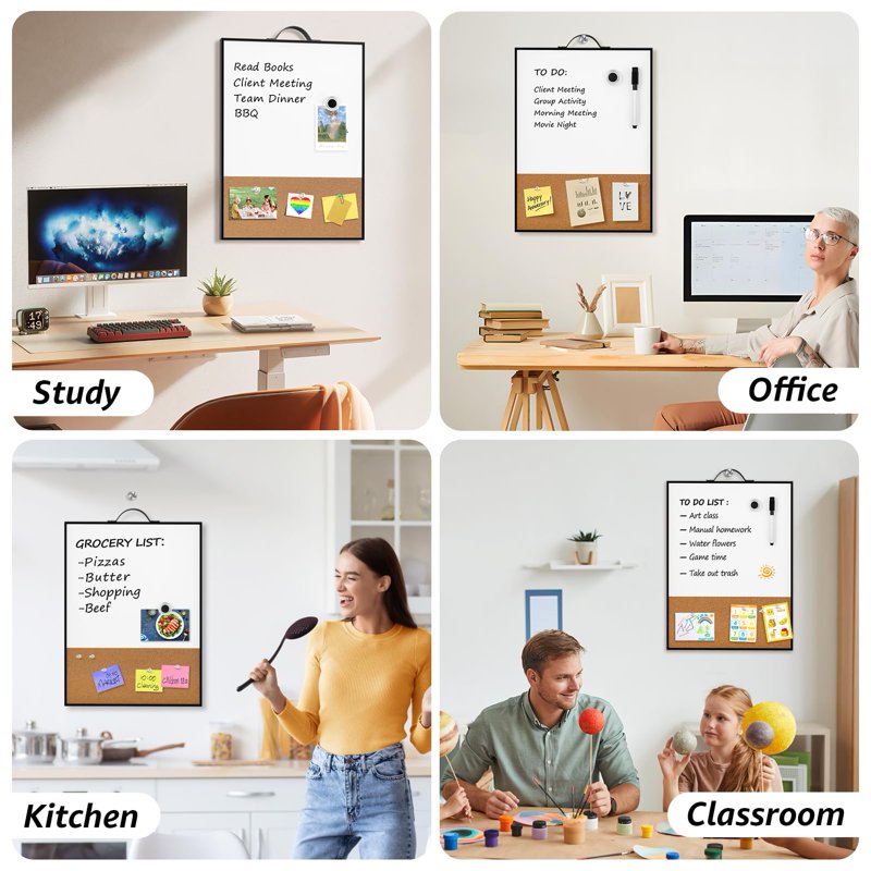 16x12 Inch Dry Erase Whiteboard & Corkboard Combo - Portable Magnetic Planning Board