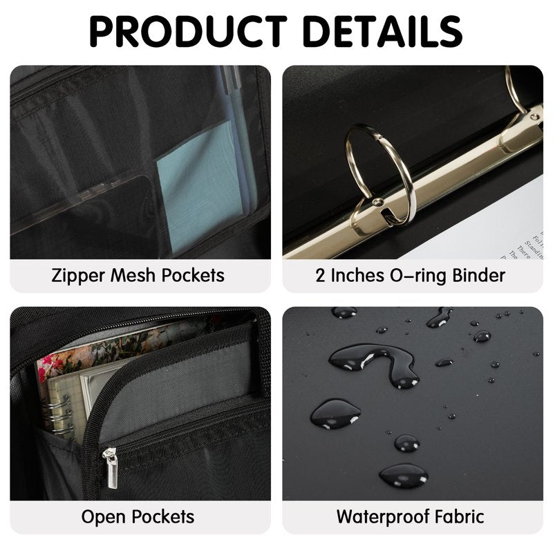 2-Inch Zipper Binder with 3 Rings and Multi-Pocket Organizer for Students and Professionals